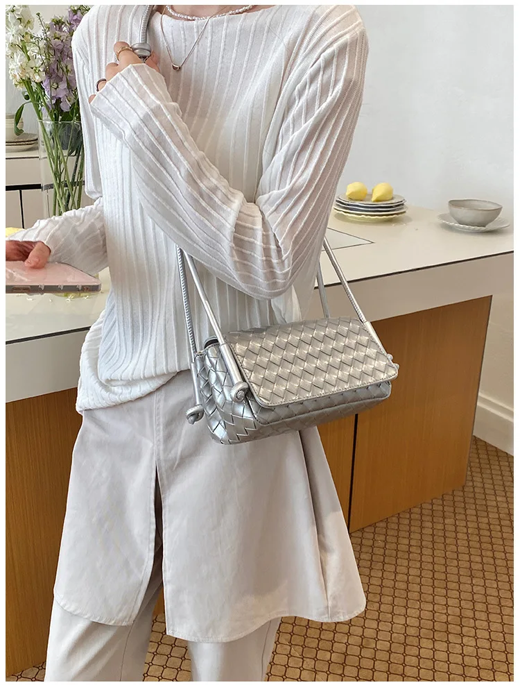 Bolso Bandolera Y2K para Mujer, Modelo LinJ2026, Tejido, de un Solo Hombro, Pequeño y Cuadrado, Bolso de Mano Moderno, Exclus...