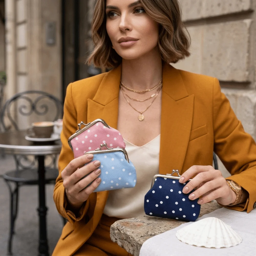 Portable Polka Dot Pattern Coin Purse Multifunctional Hasp Closure Cosmetic Bag Small Wallet Women