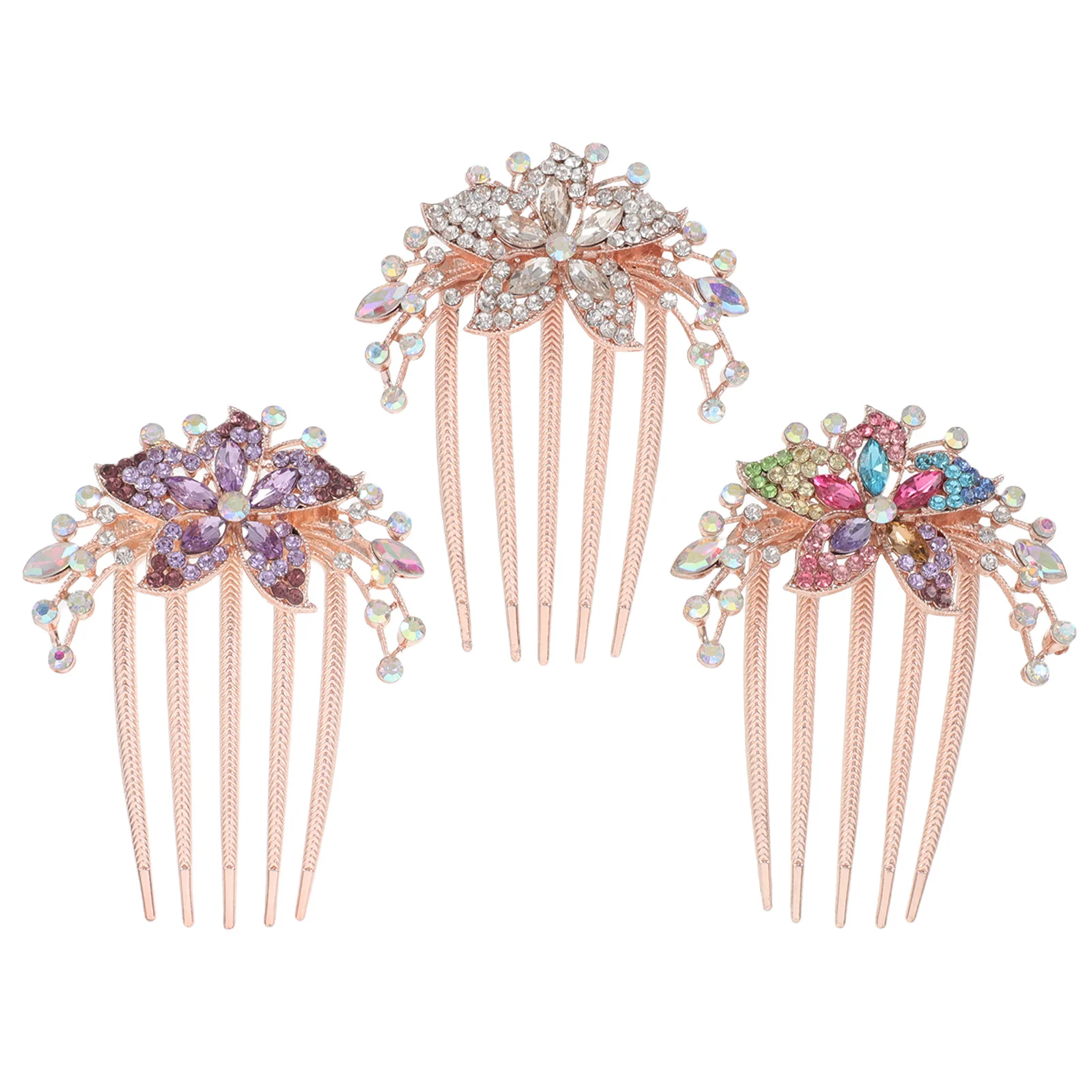 

3Pcs Crystal Hair Combs Colorful Floral Side Comb Wedding Bride Bridesmaid Hair Accessories for Daily Party Comb Clip