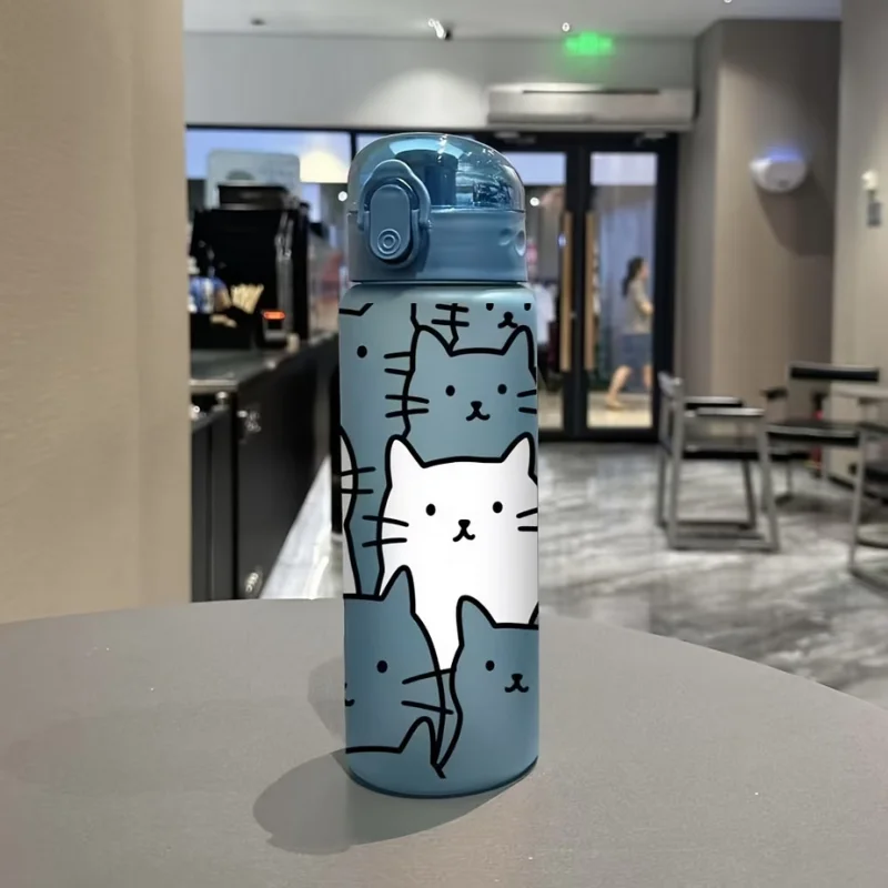 New Cartoon Kitten 3D UV Printed Portable Tumbler Sports Water Bottle High Value Frosted Plastic Cup Outdoor Fitnes Water Bottle