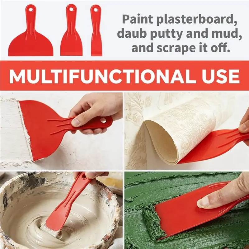 SHGO-Plastic Putty Knife Set - 6Pcs Red Plastic Scraper Tool, 1.5