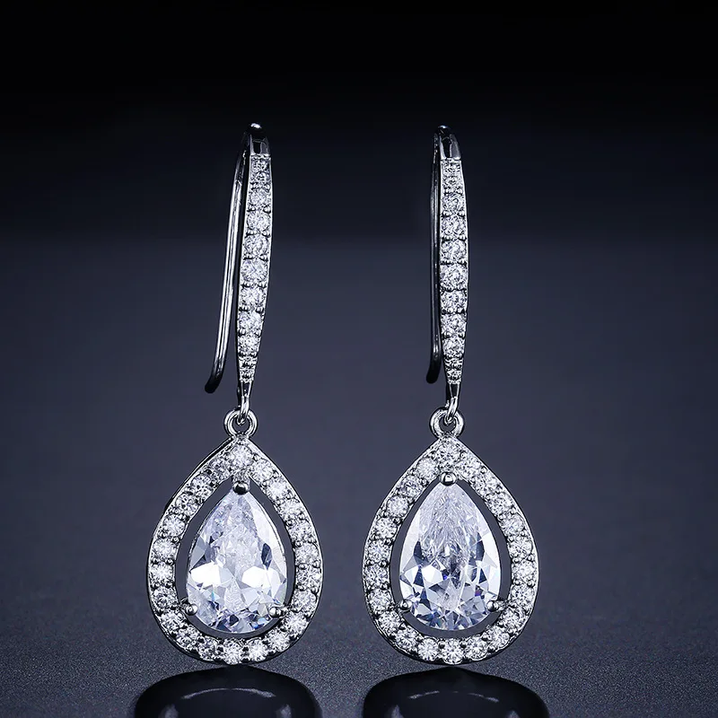 

Teardrop-shaped ear hooks, classic micro-paved AAA zircon earrings for women, bridal earrings