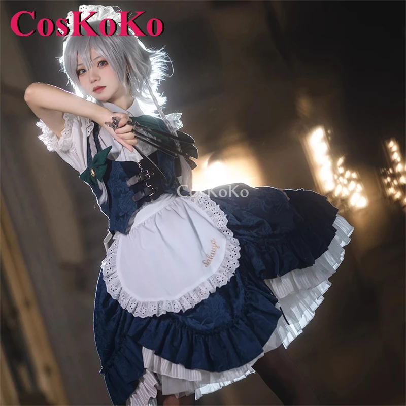 CosKoKo Izayoi Sakuya Cosplay Game Touhou Project Costume Sweet Lovely Maid Outfit Women Halloween Party Role Play Clothing New