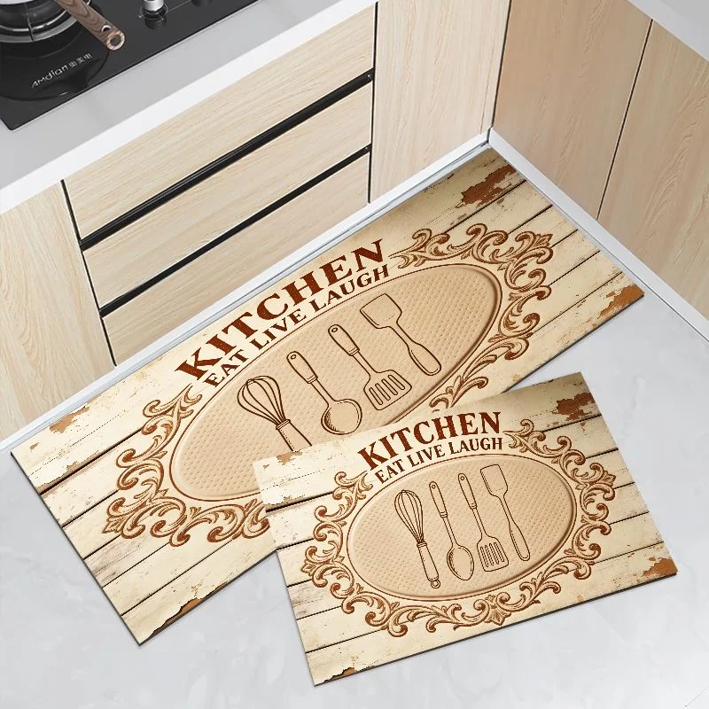 VIKAMA European Retro Scroll Kitchen Utensil Mat Waterproof Non Slip Runner Rug Eat Live Laugh Farmhouse Decor Rug