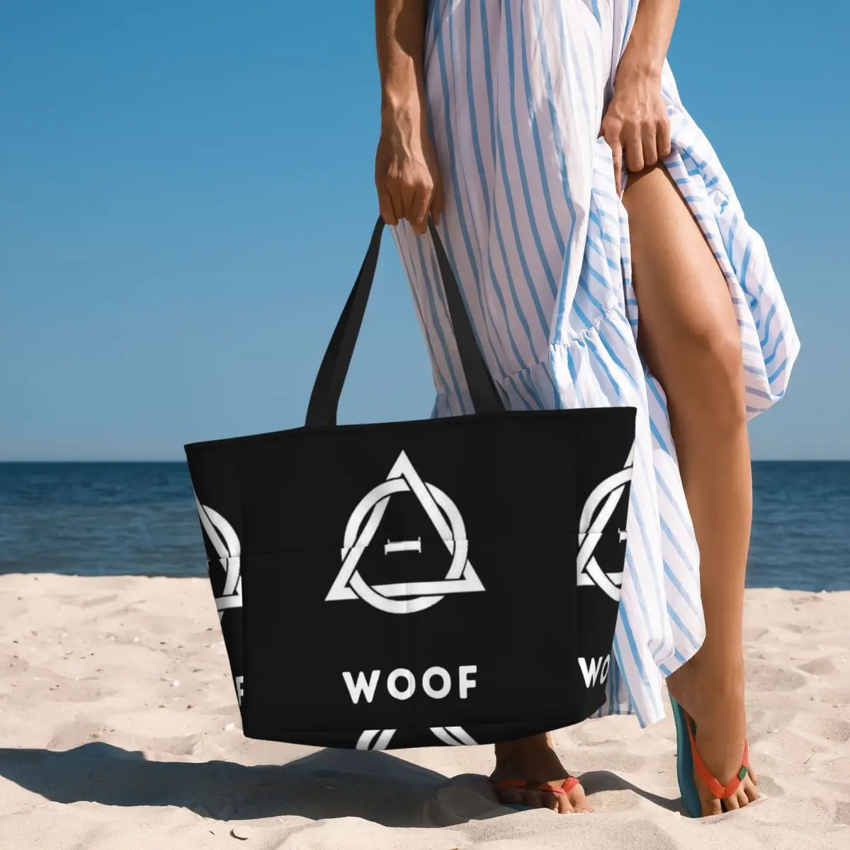 Woof! Therian Therianthropy Symbol Beach Tote Bag Sport Gym Yoga Duffle Large Tote Bag Women Travel Bag Fitness bag