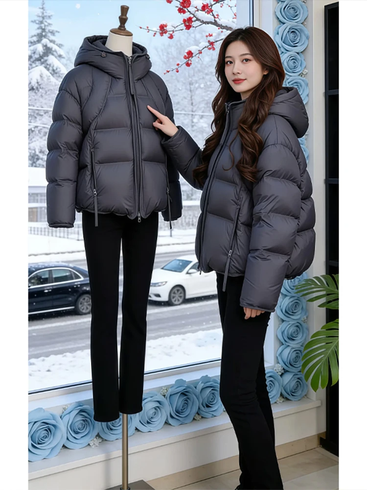 

Новая зимняя свободная повседневная утепленная хлопковая куртка с капюшоном для женщин: модное теплое пальто-пуховик, верхняя одежда из утолщенного хлопка