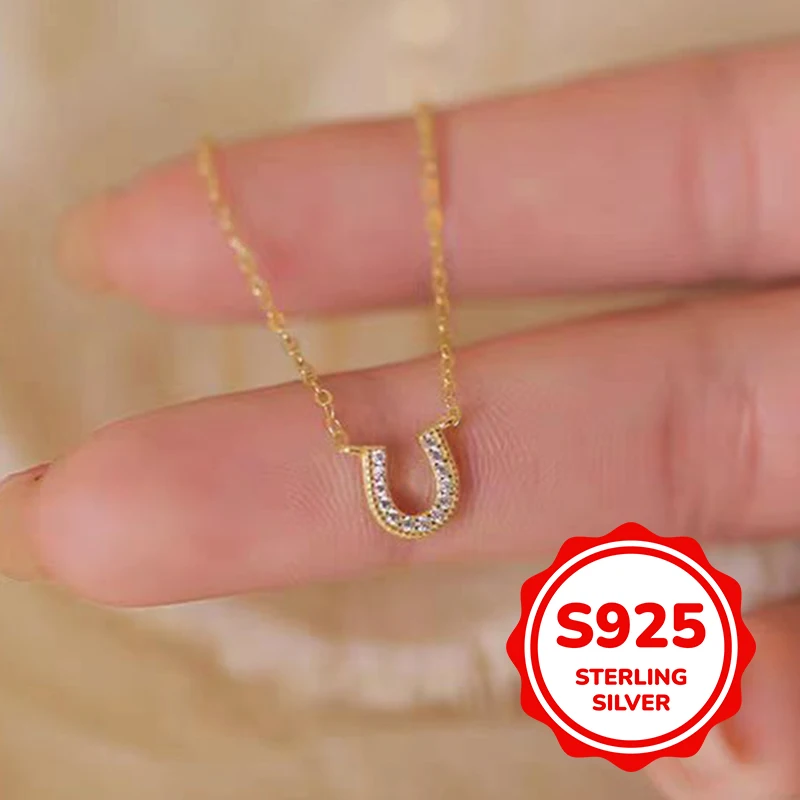 

s925 sterling silver horseshoe U letter necklace for women light luxury classic elegant fashion retro simple daily leisure