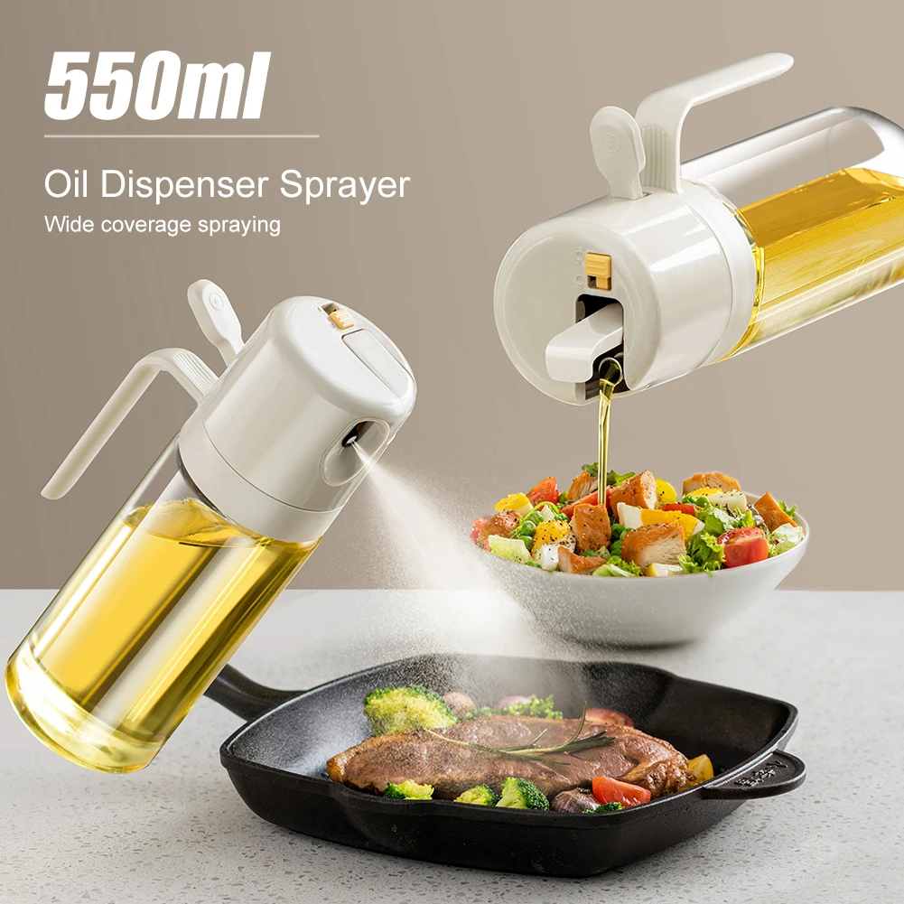 

2-Use Spray&Pour Oil Bottle 550ML Atomized Oil Spray Bottle Pour Oil Jar Leak-Proof Oil Canister Kitchen Seasoning Bottle