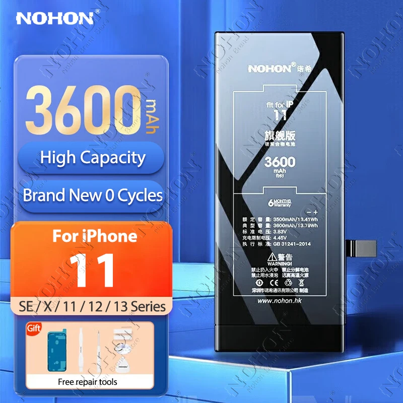 

NOHON Mobile Phone Batteries for iPhone 11 High Capacity Battery for iPhone 13 12 Pro Max XS XR X SE 2016 2020 SE2 Bateria