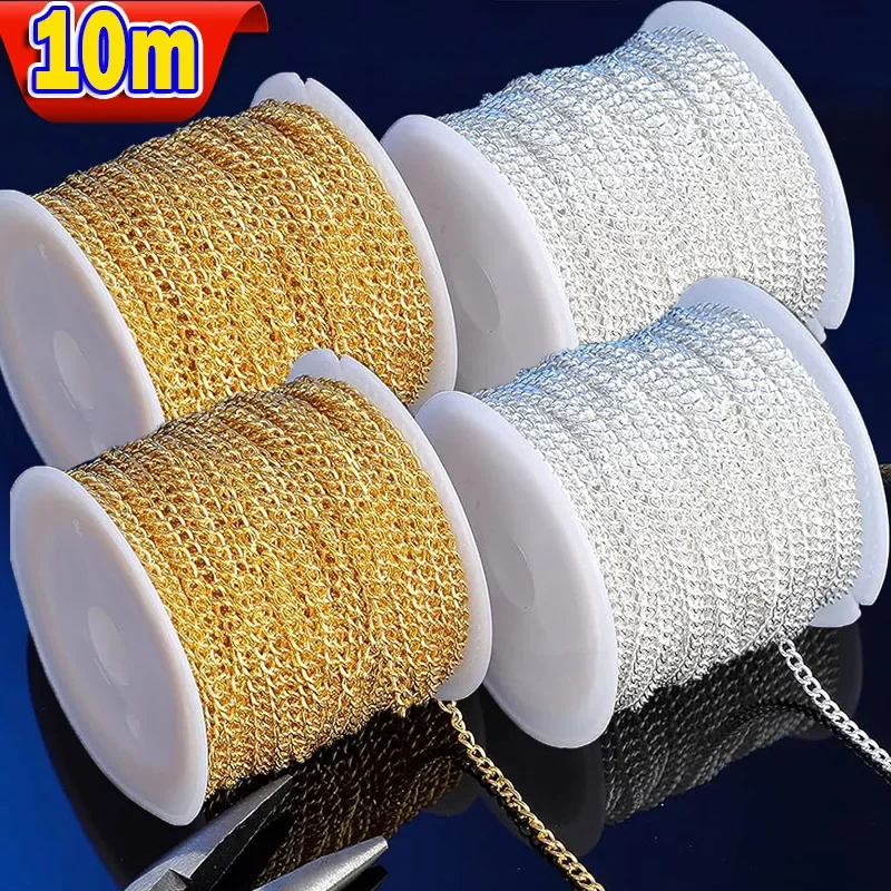 5/10Meters Never Fade Stainless Steel Gold Necklace Chains Bulk for DIY Jewelry Findings Making Materials Handmade Supplies