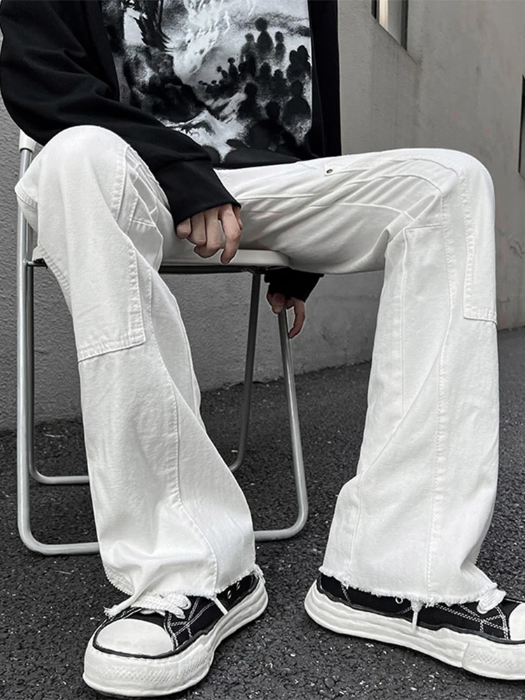 

High Waist Straight Leg Men's Jeans White Casual Workwear Pants Clean Fit Sle Versatile for Commuting And Daily Wear