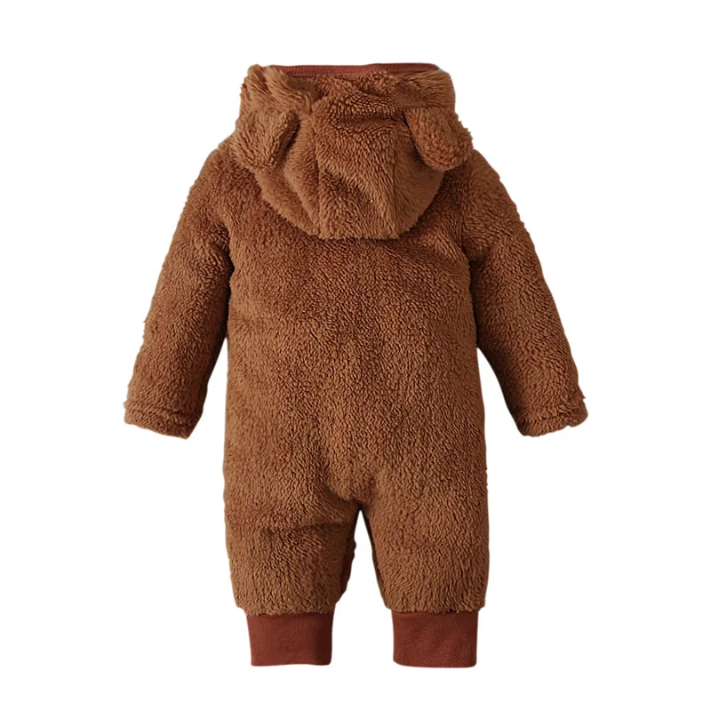 Toddler Boy Romper Cartoon Bear Baby Girl Jumpsuit Winter Thicken Long Sleeve Hooded Infant Clothes Tracksuit Outfit Child A673