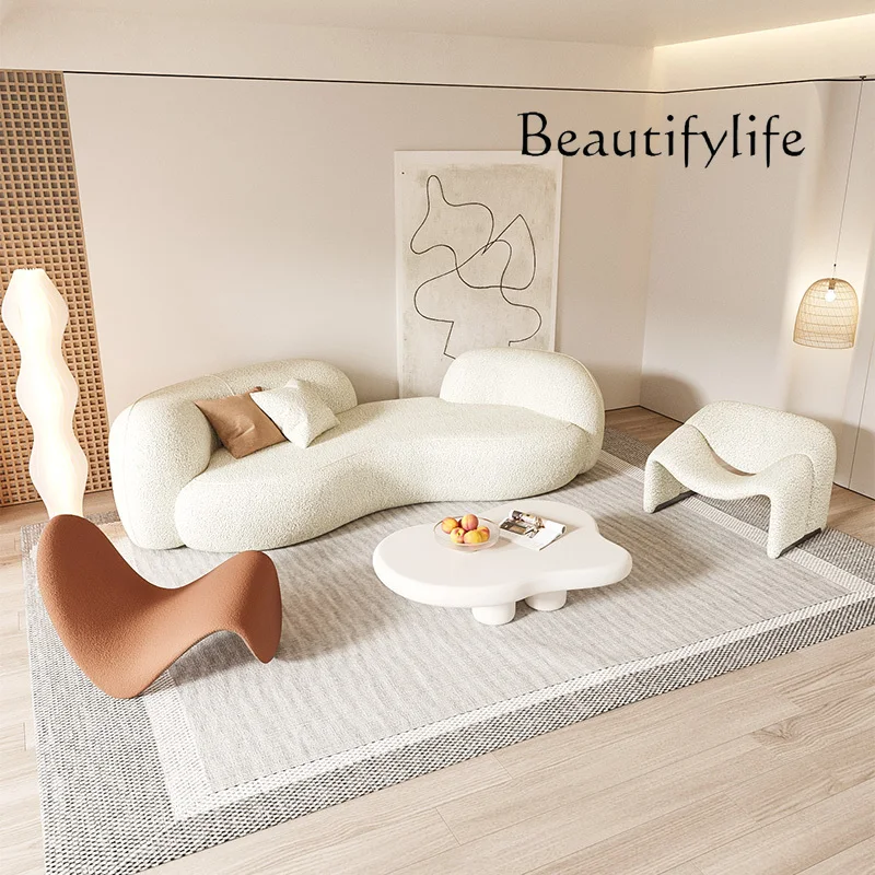 J أريكة قماش كرسي متجر الملابس Wabi Sanfeng أريكة منحنية صالون تجميل يتلقى شخصية متقدمة #5