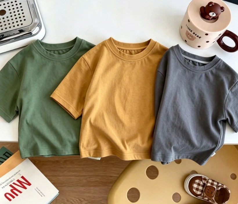 Children Casual Summer Short Sleeve T-Shirt Kid Basic Tops Cotton Simple Versatile Tee For Boys Girls Wear Baby Infant Costume