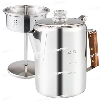 

Outdoor camping stainless steel American coffee pot 9 cups large capacity with scale lightweight picnic stainless steel brewing