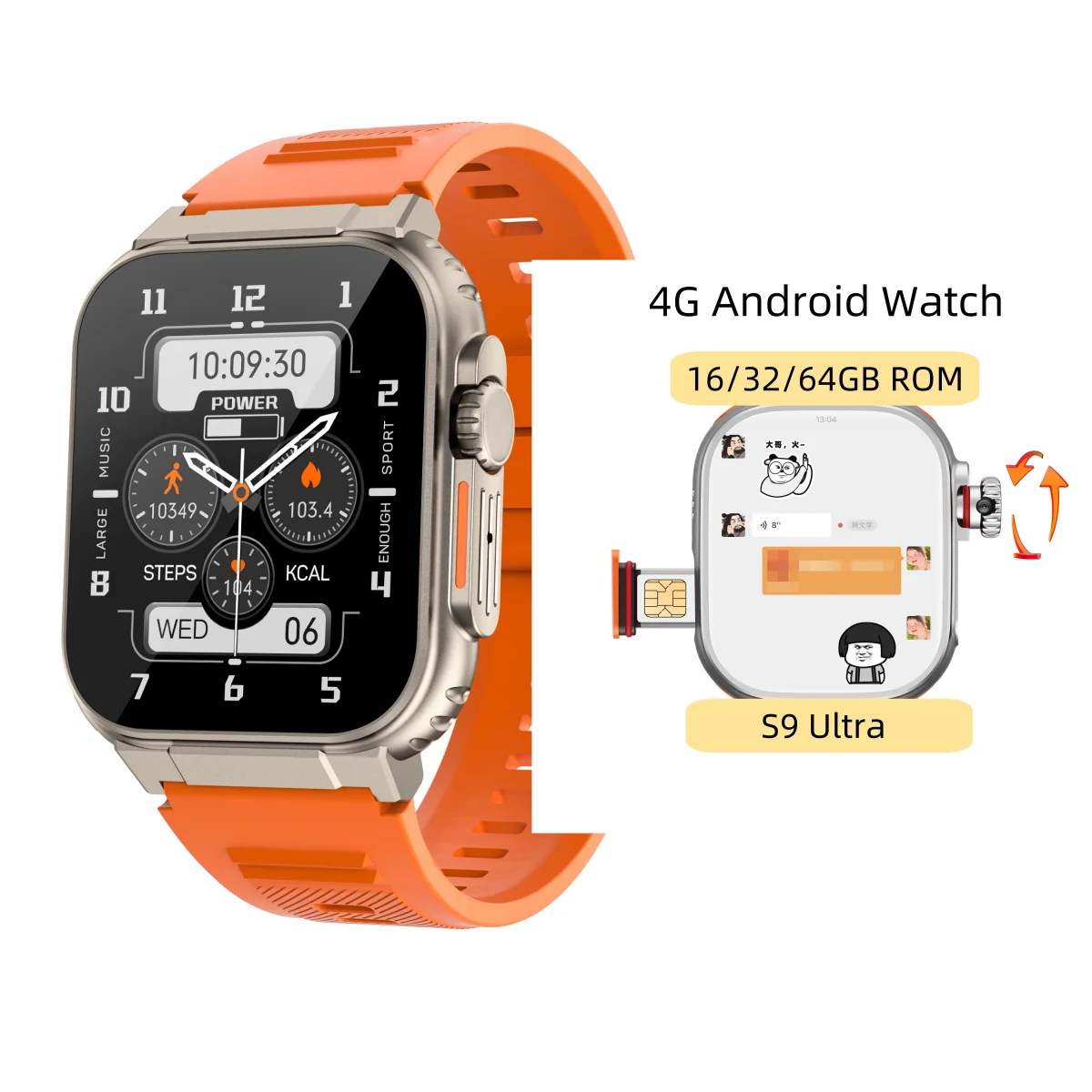

CDS9 Android Смарт-часы Ultra 4G/5G Сетевая SIM-карта 2,2 дюйма 448*528 Amoled Smartwatch с мониторингом здоровья Google Play Store
