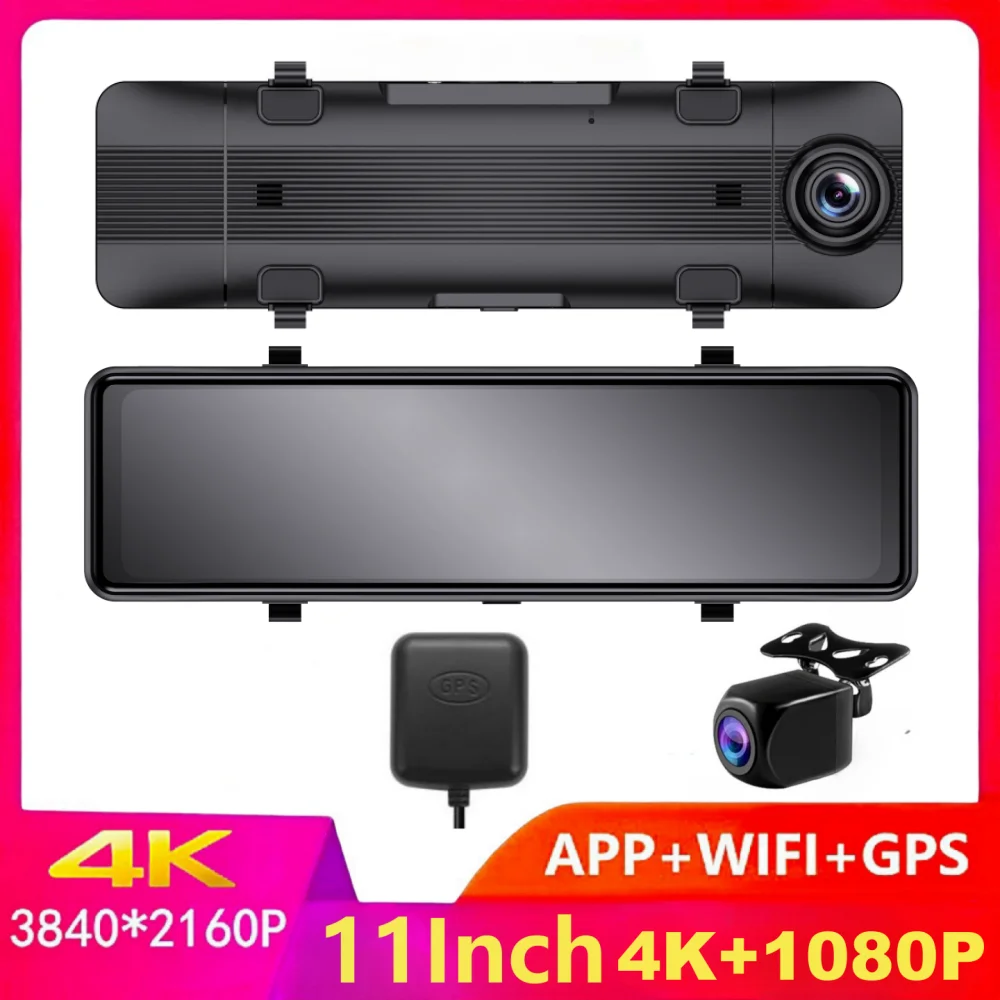 

11 Inch 4K Car DVR 3840*2160P Dash Cam WIFI GPS Sony IMX415 Rear View Mirror 1080P Car Camera Video Recorder Park Monitor