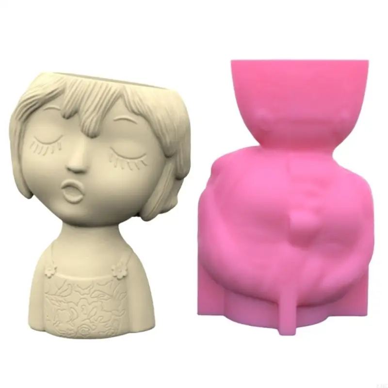 

R3MC Silicone Mold for Concrete Flower Pots Girl Planter Mold Pen Holder Container Mold Girl Pots Tool