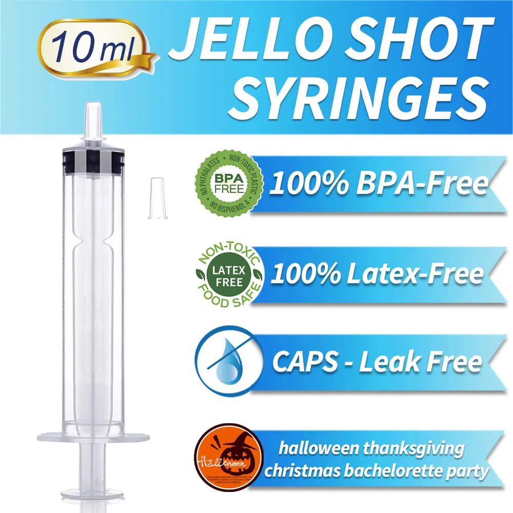 Jello Shot Syringes with Tip Cap,10ml Liquid Syringe Suringes Shooters for Halloween,Thanksgiving,Christmas,Nurses,Parties