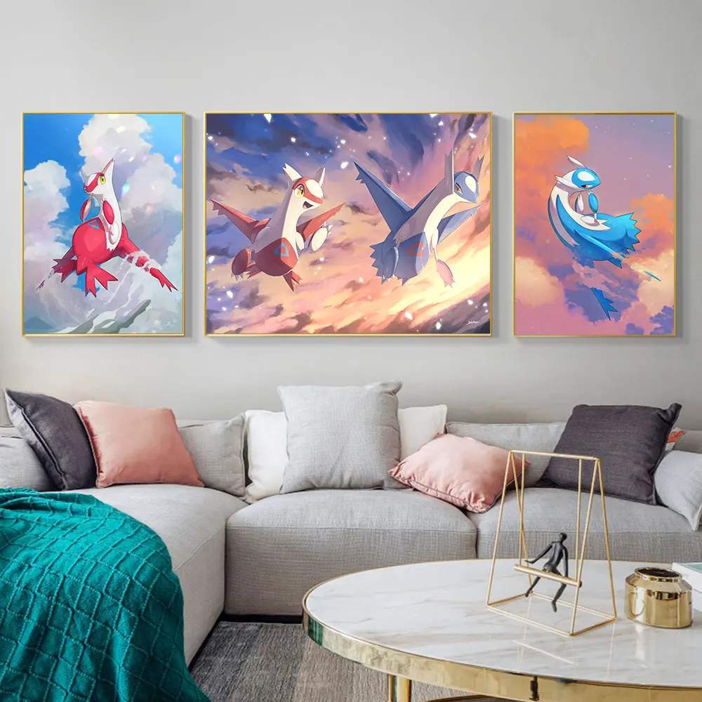 Canvas Painting Anime Pokémon Latios & Latias Sky Poster Peripherals Kawaii Picture Wall Decorate for Modern Children's Bedroom