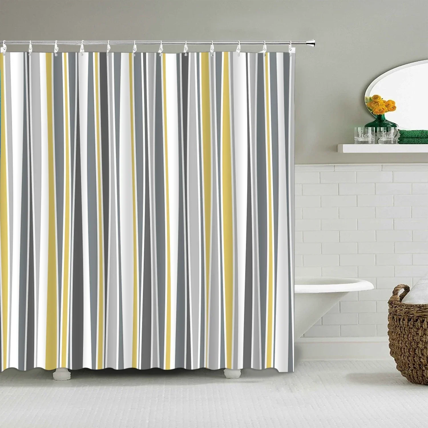 Bunter vertikal gestreifter Duschvorhang, kreativer geometrischer Duschvorhang, moderner minimalistischer Stoff, Badezimmer-Accessoires, Dekor