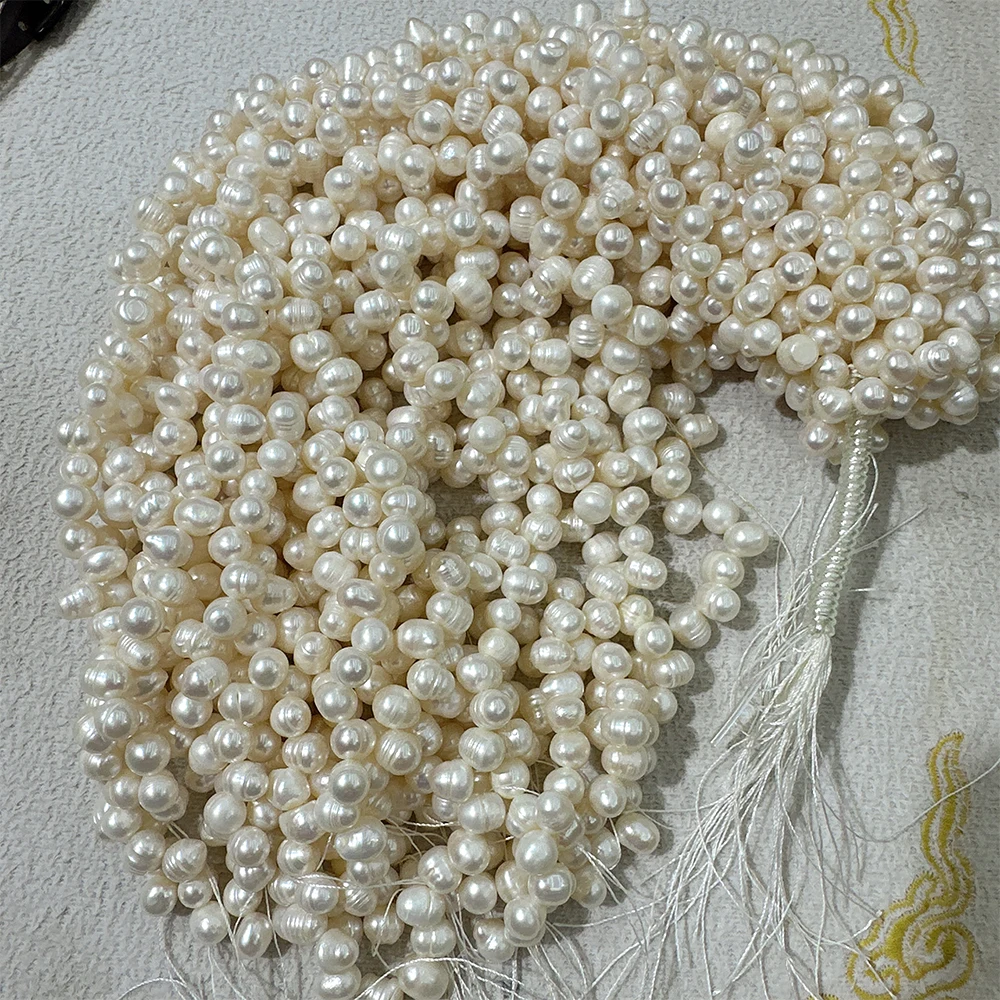 

7-8mm Light White Black Freshwater Pearls, Natural Oval-shaped Pearl in Strand Loose Beads 1 line about 50pcs for Jewelry Making