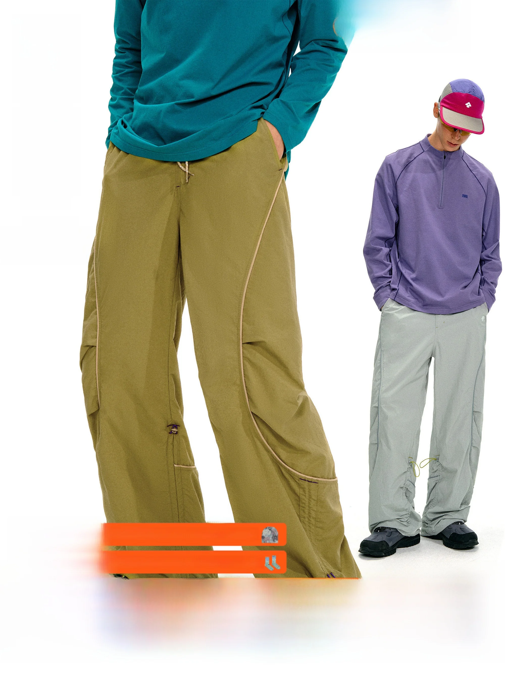 

Nome Outdoor Lightweight C6 Waterproof Arc Split Dstring Sports Casual Paratrooper Pants Loose Long Trousers for Men