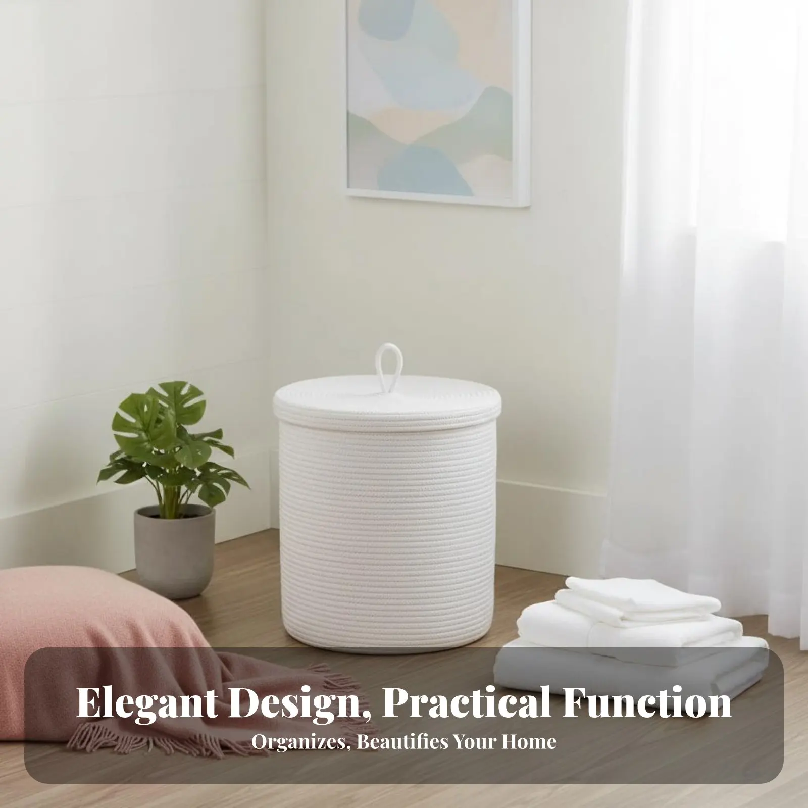 Lidded Rope Container With Lid Cotton Rope Container Woven Design Large Capacity for Families, Students, Bedroom, Living Room