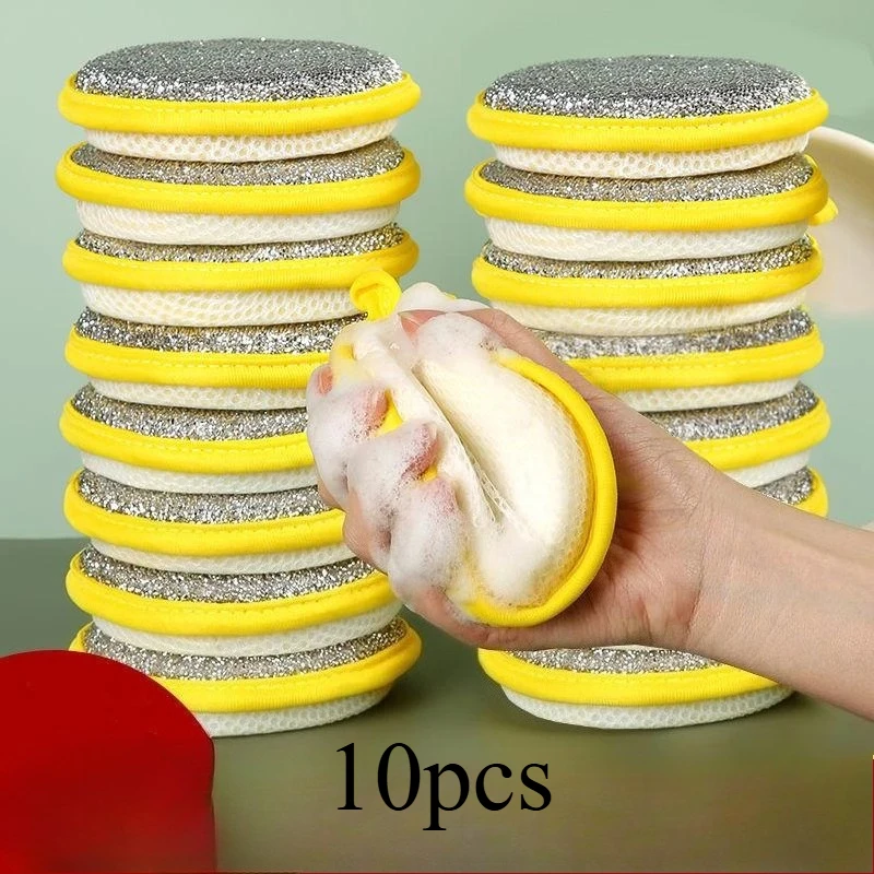 10PCS Dishwashing Sponges Double Sided Pot Pan Scrubber Brushes Reusable Household Cleaning Sponges Kitchen Tool Set