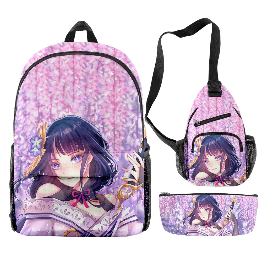 

Popular Youthful Raiden Shogun Genshin Impact 3pcs/Set Backpack 3D Print Bookbag Laptop Daypack Backpacks Chest Bags Pencil Case