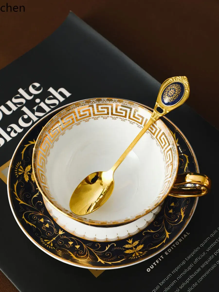 A8  coffee spoon - premium stainless steel spoon & fork set - gold finish - exquisite dessert & mixing spoons