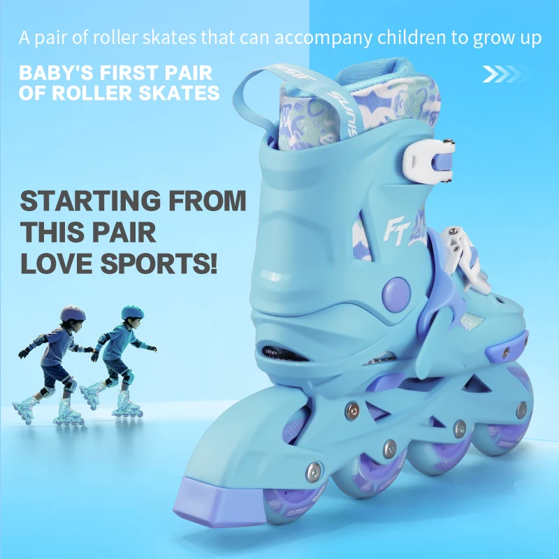 Children Adjustable Inline Skates High Rebound PU Wheels Safety Buckle Boys Girls Kids Indoor Outdoor Sports Skates Practice