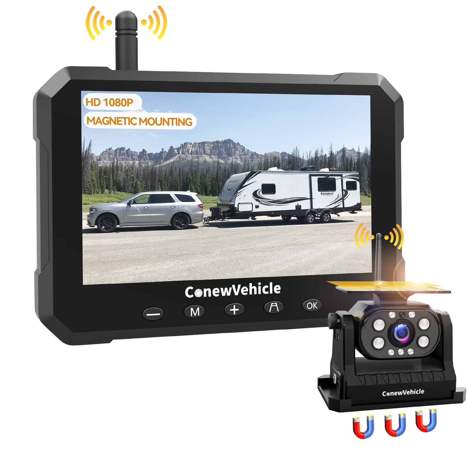 Magnetic Solar Wireless Backup Camera Monitor Systems Rechargeable Rear View