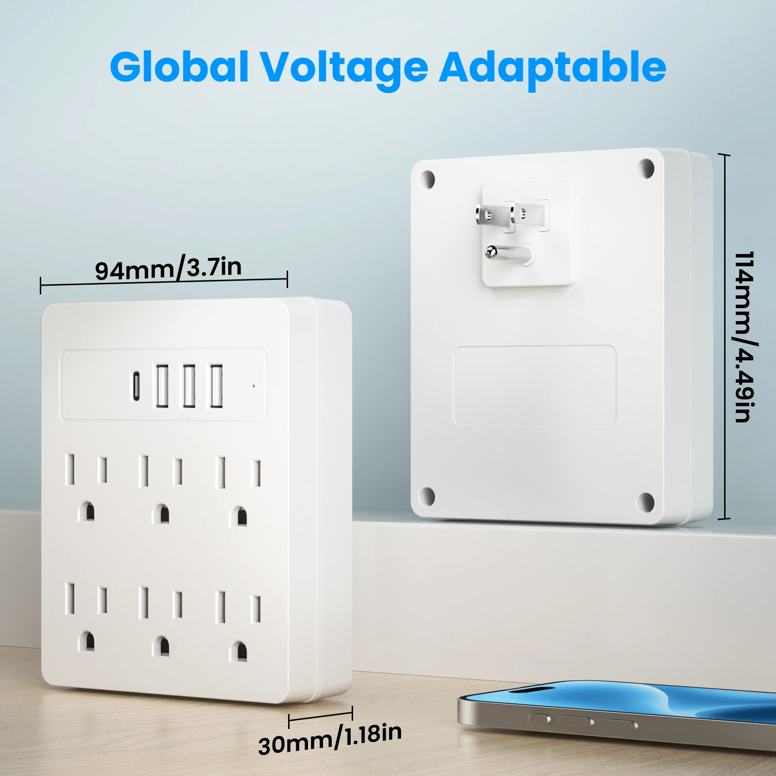 6 AC Power Strip, 3 USB Ports, 1 USB-C Fast Charging Port. The Power Strip Surge Protector Provides Overload Protection for Home - view 2