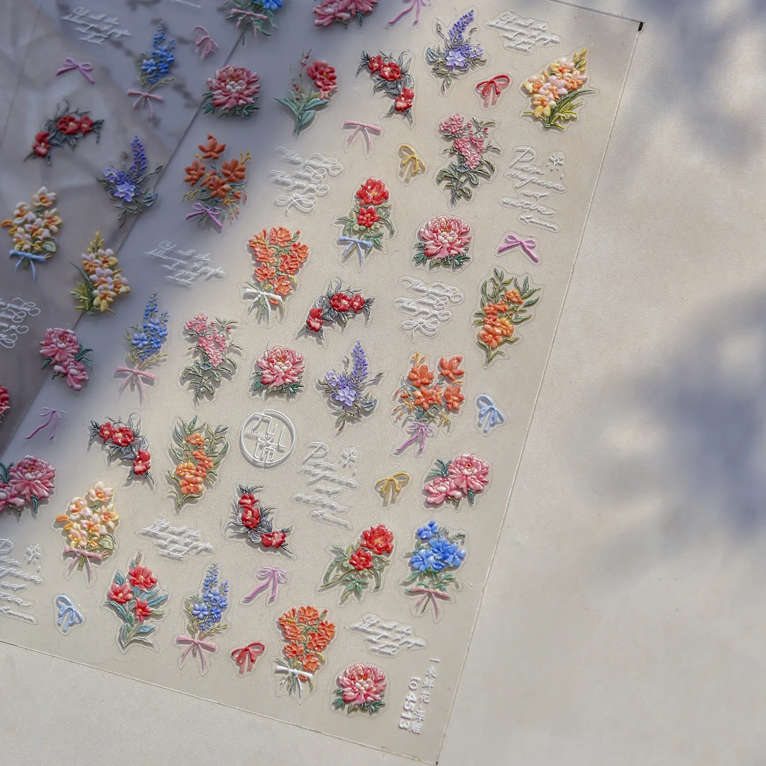 Romántico lirio del valle flor floreciente corona Bowknot estrellas adhesivo de ensueño 5D decoración de uñas pegatinas calcomanía de manicura