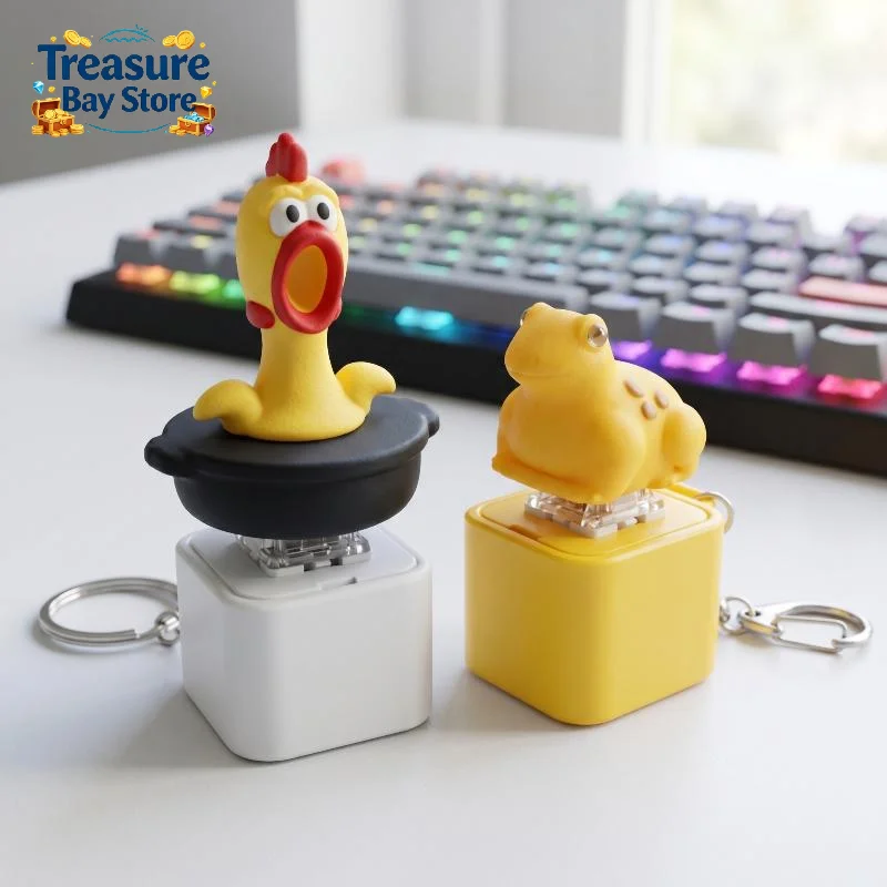 Funny Chicken Frog Keyboard Fidget Toys Keychain Finger Button Clicker Decompression Toys With Colorful Lights Rechargeable Toy