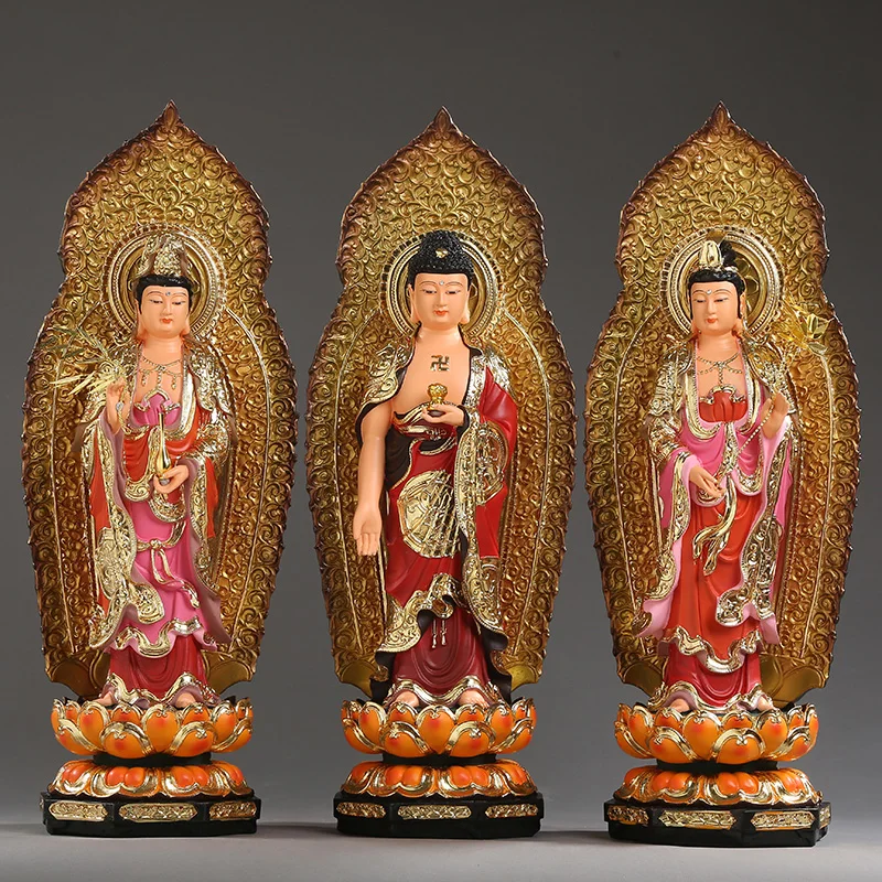 A set 3PCS Large Asia Temple HOME efficacious blessing Western three saints buddhas Amitabha Avalokitesvara SHIZHI PUSA