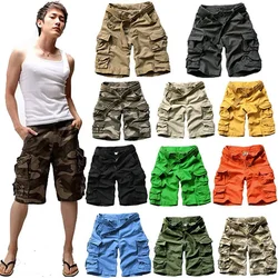 Color Mens Summer Camo Big Size Loose Beach Short Trousers Outdoor Hiking Fishing Climbing Multi-pocket Straight Cargo Shorts