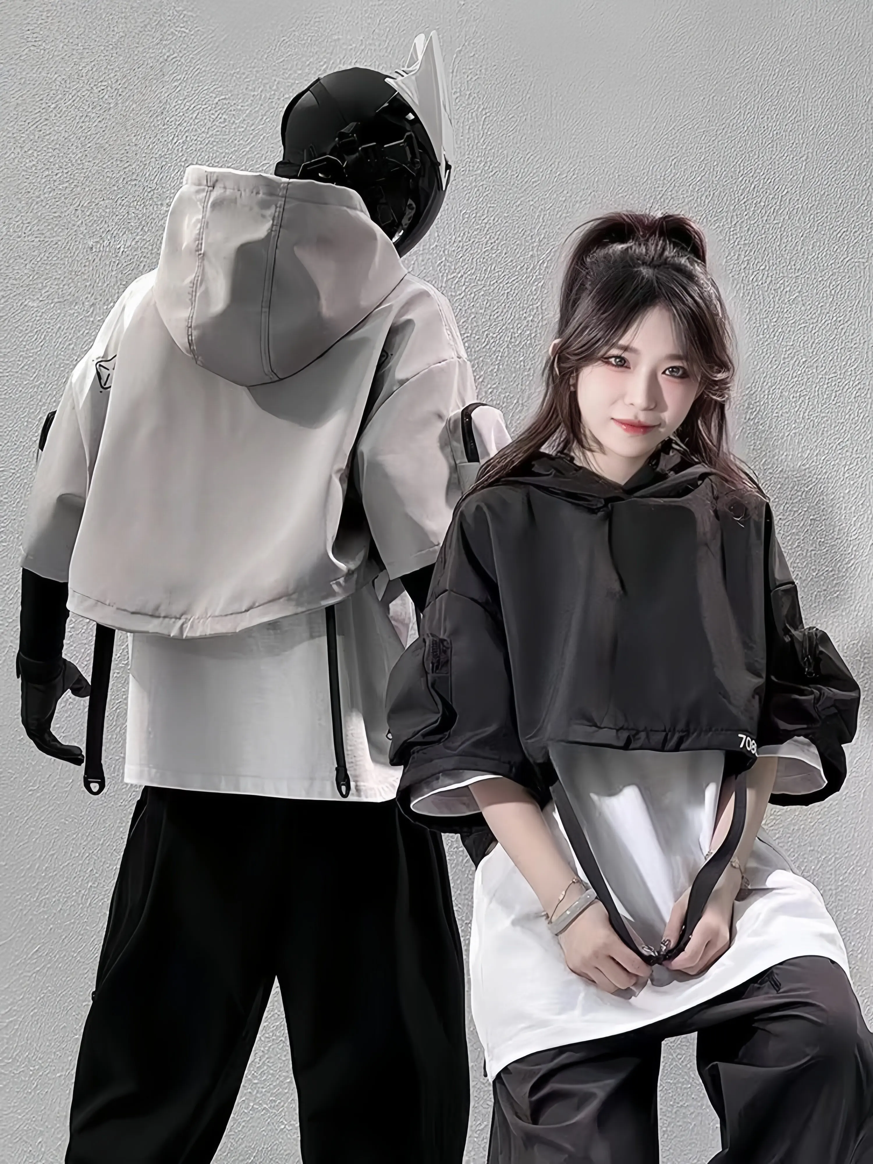 Techwear Hooded Cropped Jacket for Men Women Autumn Summer Cyberpunk Stage Performance HipHop Street Dance Costume alt clothing - view 3