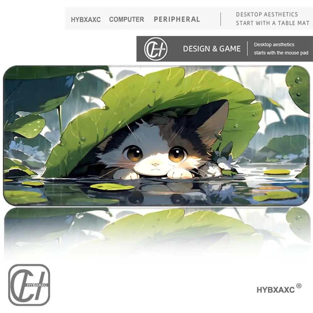 90x40cm HYBXAXC Mousepad Gamer Green Leaf Cat Computer Mouse Pad Xxl Pc Cabinet Games Gaming Accessories Desk Mat Keyboard Mats