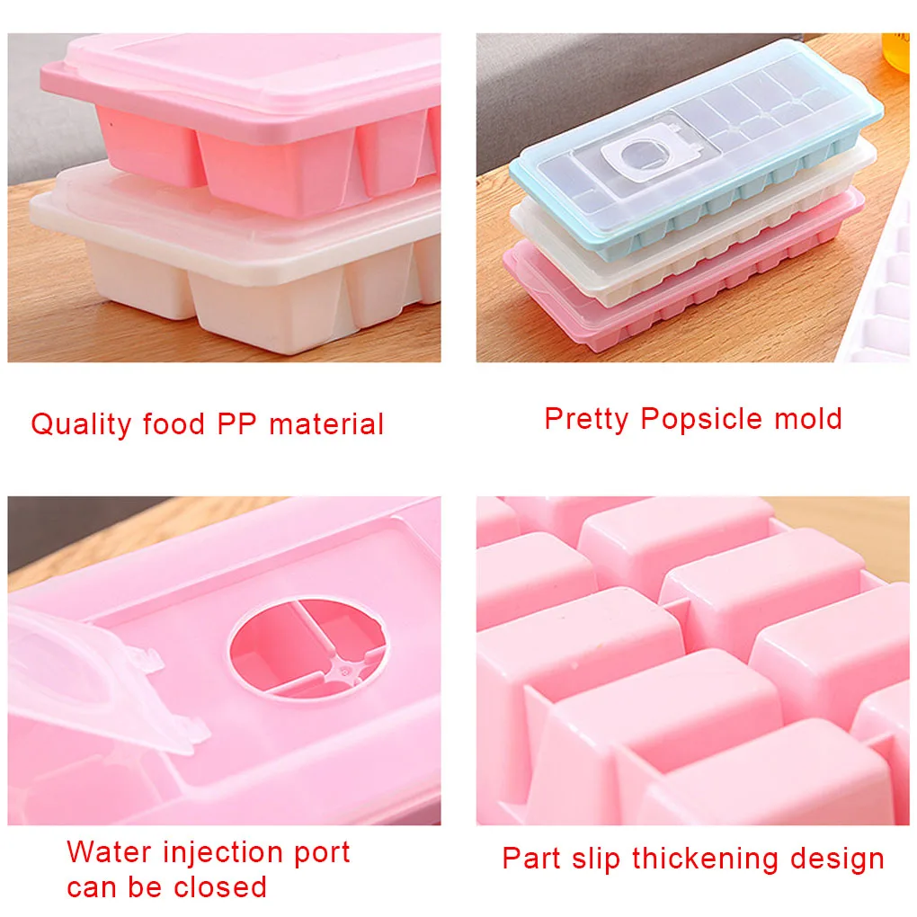 16 Grids Ice Cube Tray Cool Freeze Mold Maker with Cover Household Plastic Ice Block Mould