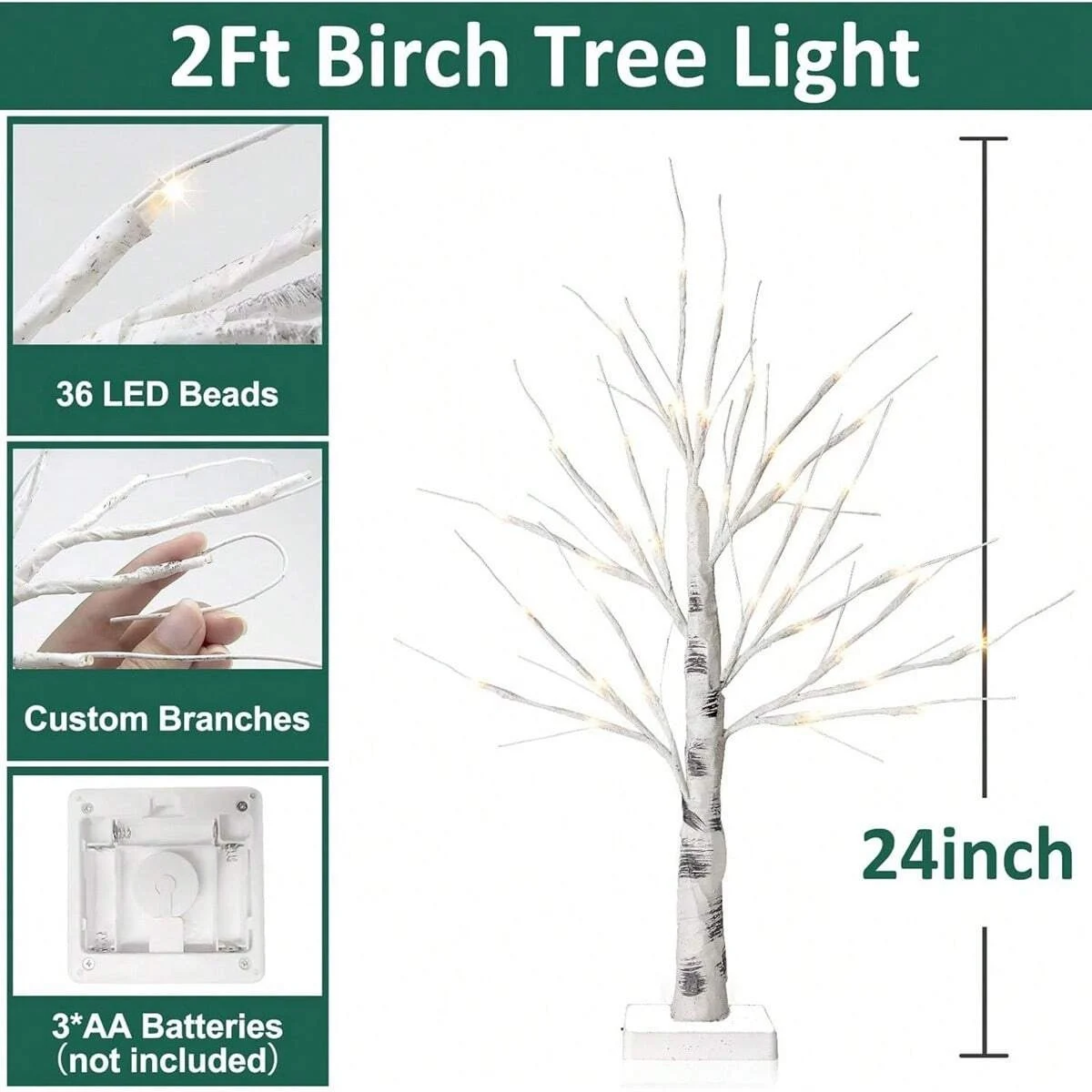 1pc 36LED White Birch Tree Artificial Branch Table Light with Adjustable Powered by 3AA or USB For Home Bedroom Festival Decor