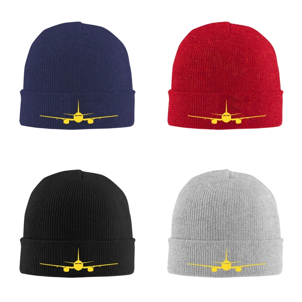 Plane Art Design Print Unisex Knitted Hat Outdoor Warm Men Solid Color Crimping Skullies Beanie Cap Hip Hop Winter Ski Caps