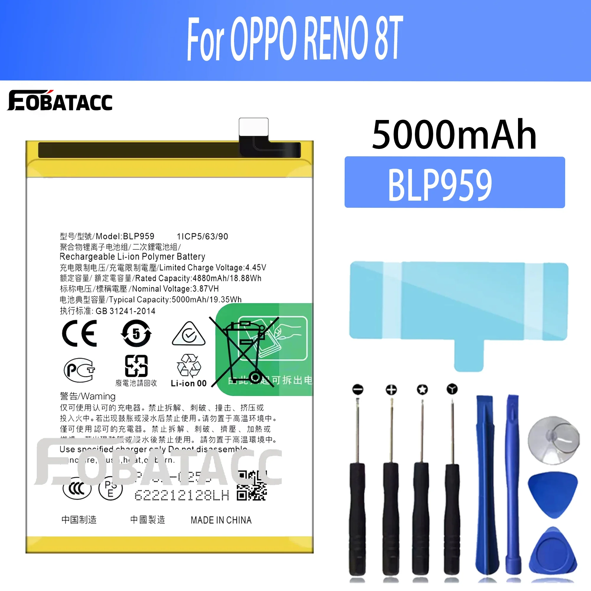 100% New Original Battery BLP959 For OPPO RENO 8T Battery + Free Tools