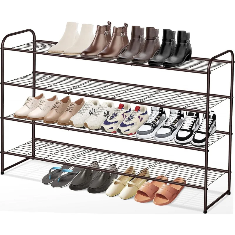 

Wide 4-Tier Shoe Organizer - Stackable Metal Shoe Rack for Closet Floor Entryway Storage