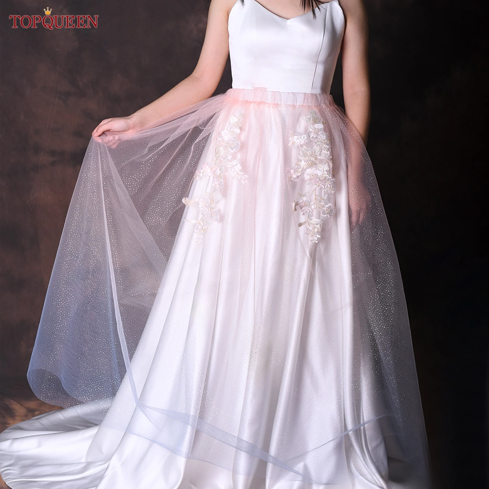 TOPQUEEN Ladies Petticoat Bridal Accessory Starlight Organza Pink Blue Gradient Embroidery Dress Match vestidos de novia M152