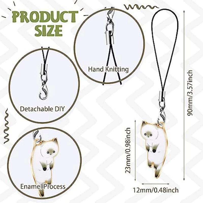 Cat Phone Pendant Strap Backpack Wallet Keychain Decorations for School Bag