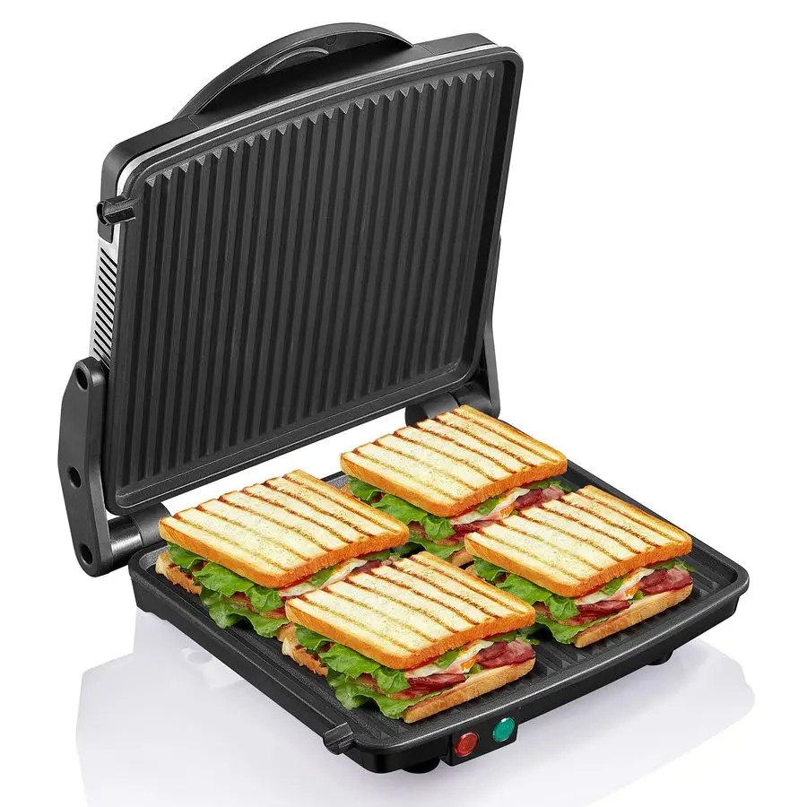 

Press Grill, Gourmet Sandwich Maker NonStick Coated Plates 11 x 9.8, Opens 180 Degrees to Fit Any Type or Size of Food, Stainles