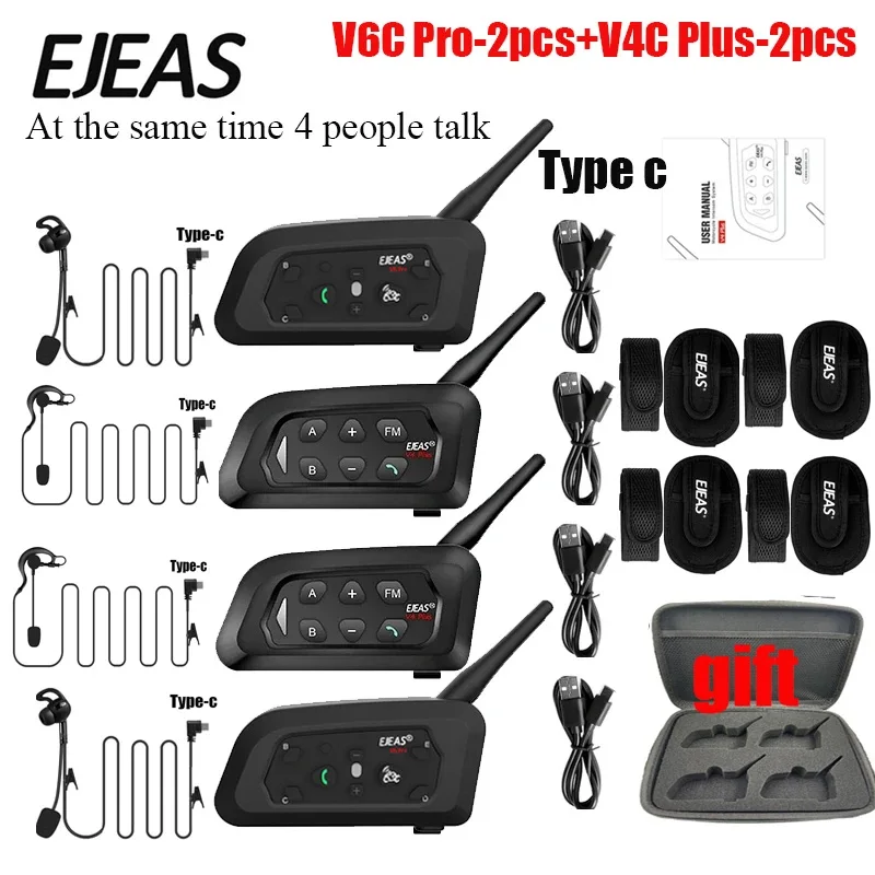 EJEAS 2pcsV6 +2pcsV4 Referee Intercom Headset Bluetooth 5.1 Referee Communication System Football Handball Sports Gift handbag