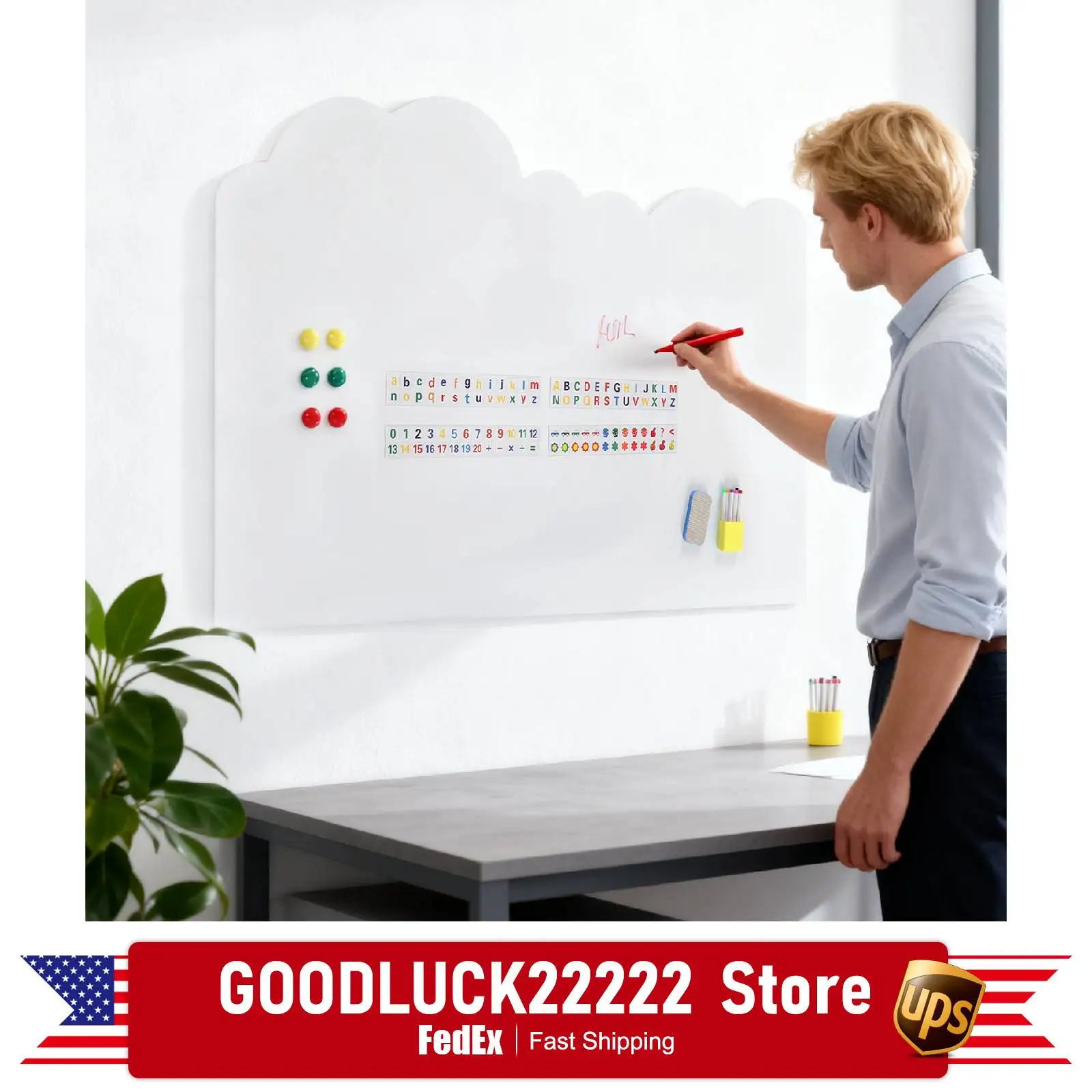 ملصق سبورة بيضاء مغناطيسي، 88 × 120 سم لوحة مسح جاف، تصميم على شكل سحابة سبورة بيضاء ذاتية اللصق وقابلة للإزالة #3